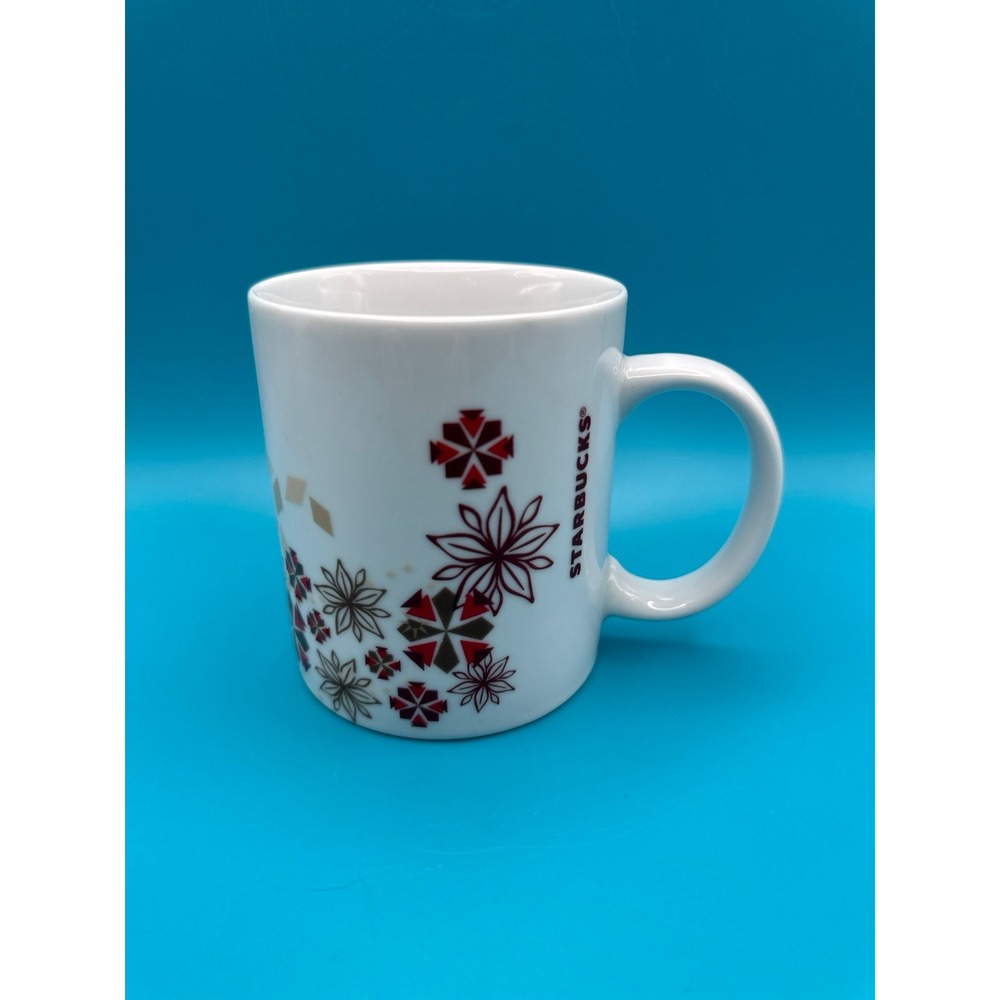 Starbucks coffee Christmas mug, cup winter holiday mod snowflake and Poinsettia